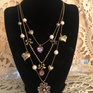 Vintage Betsey JohnsonGold and Purple Heart Charm Necklace
